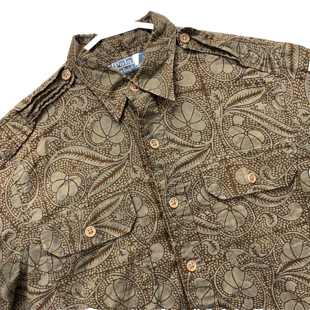 Polo Ralph Lauren Shirt Mens Small Brown Floral Paisley Short Sleeve Button Up